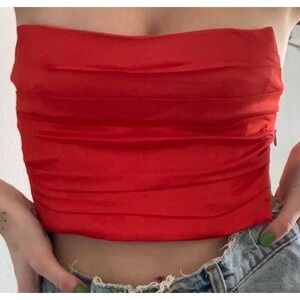 NWT Zara Red Crop Corset Red Size Small Flawed Side Zip Y2K Sleeveless Chic